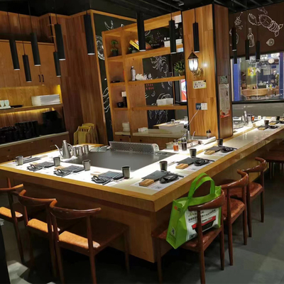 खरीदें कस्टम स्टेनलेस स्टील आयत Teppanyaki ग्रिल टेबल 7-10 सीटें ऑनलाइन निर्माण