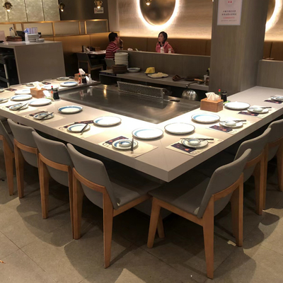 खरीदें गैस हीटिंग के साथ स्टेनलेस स्टील 304 Teppanyaki ग्रिल टेबल ऑनलाइन निर्माण