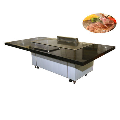 खरीदें Stainless Steel 304 Teppanyaki Grill Table with 500*380mm Heating Area and Customized Color for Commercial Restaurants ऑनलाइन निर्माण